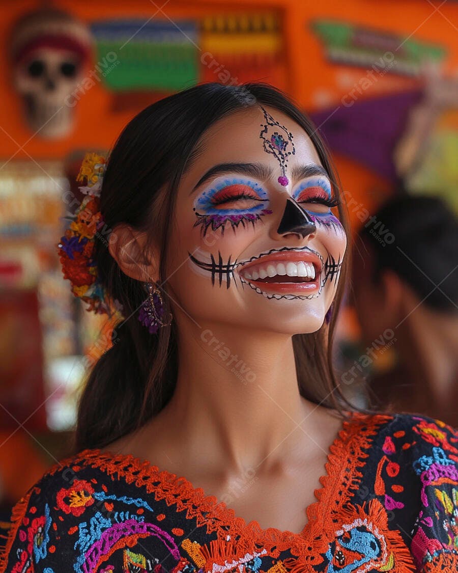 Maquiagem Dia de Muertos mulher feliz