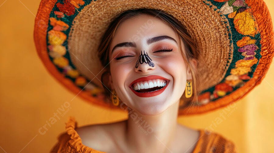 Mulher sorrindo com maquiagem Dia dos Mortos