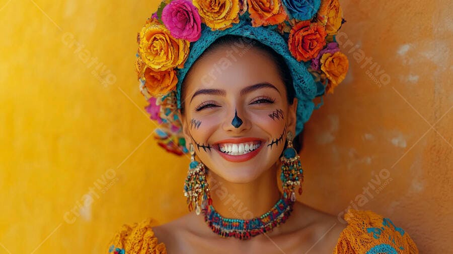 Modelo com maquiagem Dia de Los Muertos