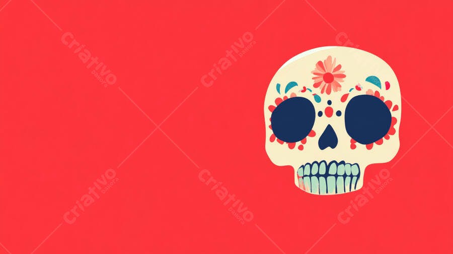 Caveira Mexicana Dia dos Mortos fundo vermelho