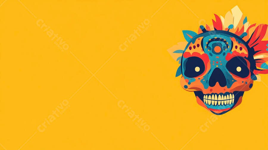 Caveira Mexicana Dia dos Mortos Colorida