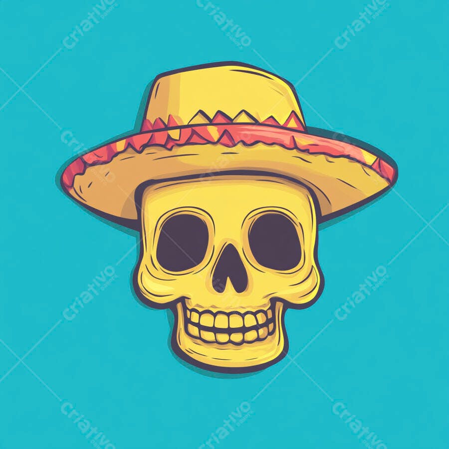 Caveira amarela com chapéu mexicano