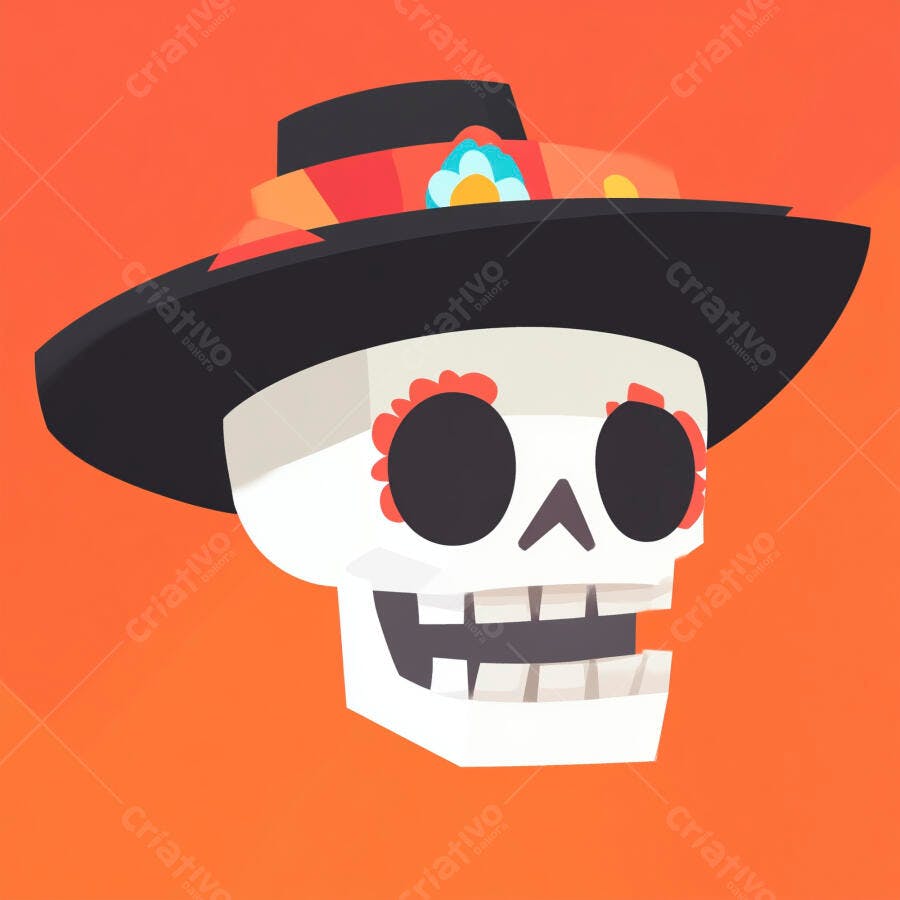 Caveira Mexicana com chapéu Dia dos Mortos