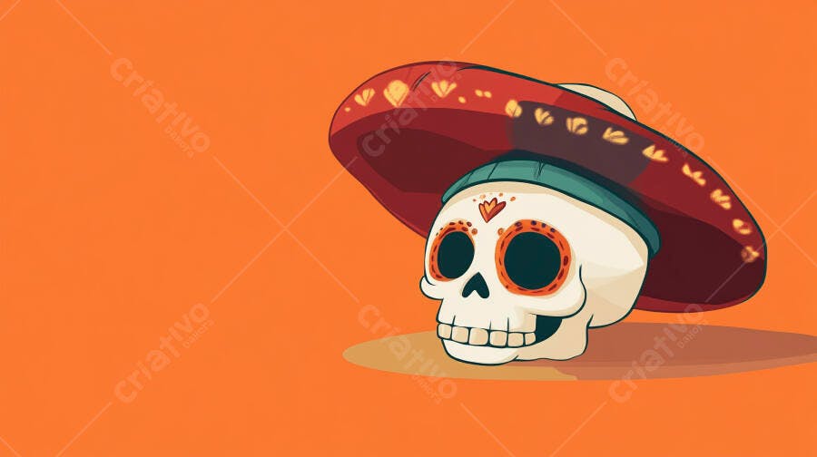 Caveira Mexicana com Sombrero Dia de los Muertos