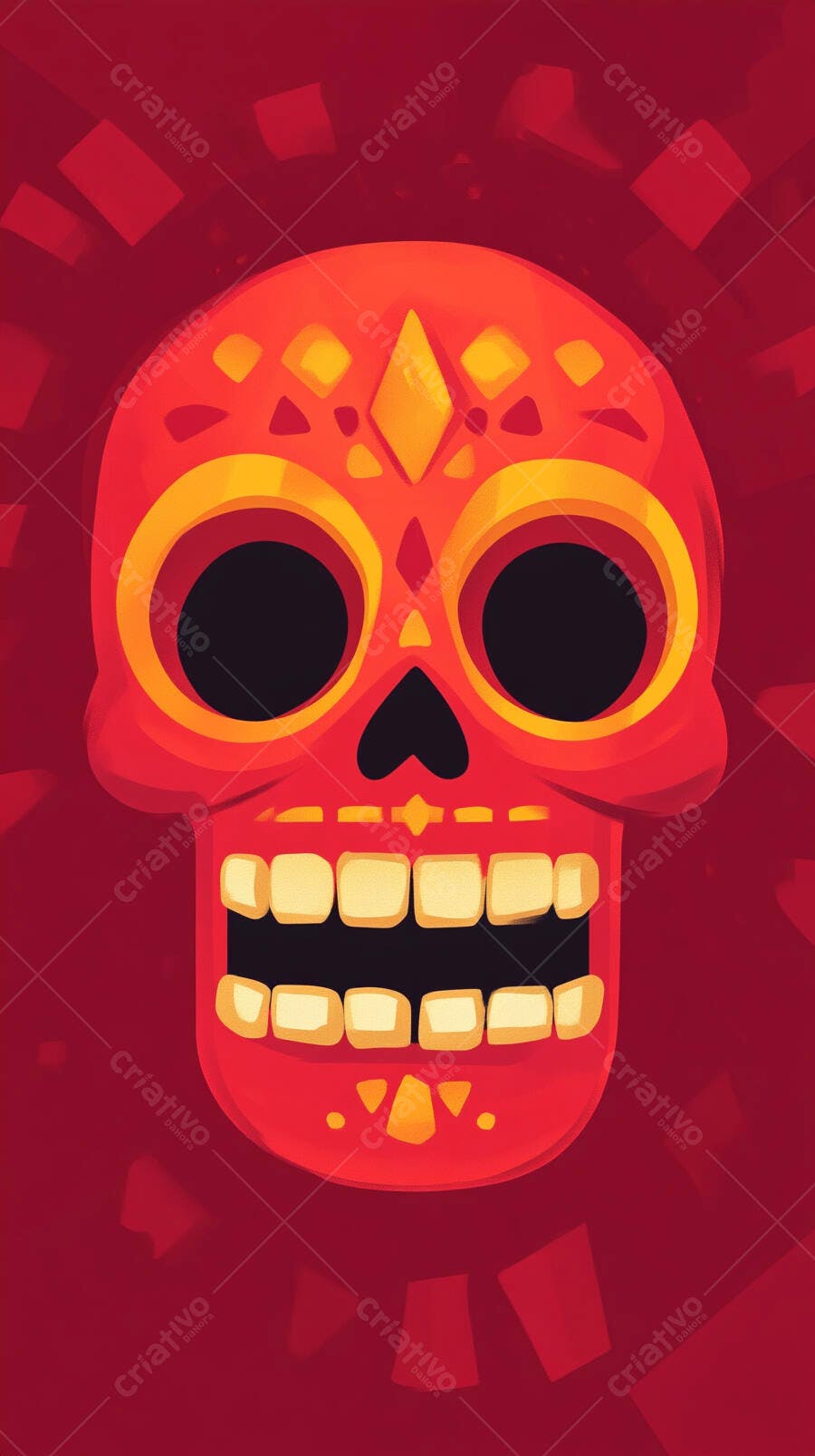 Caveira Mexicana Vermelha e Amarela Dia de los Muertos