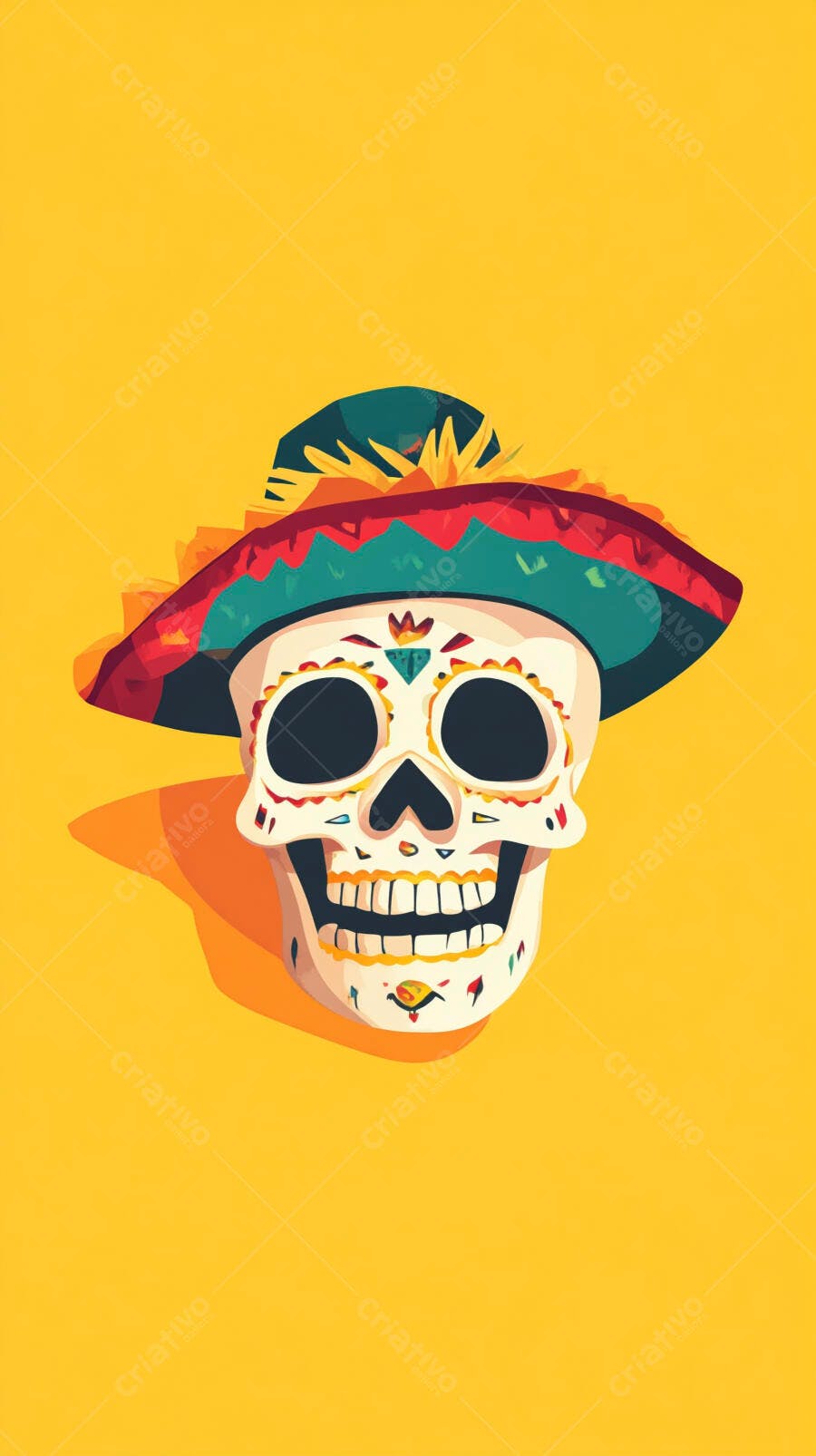 Caveira Mexicana com Sombrero Dia dos Mortos