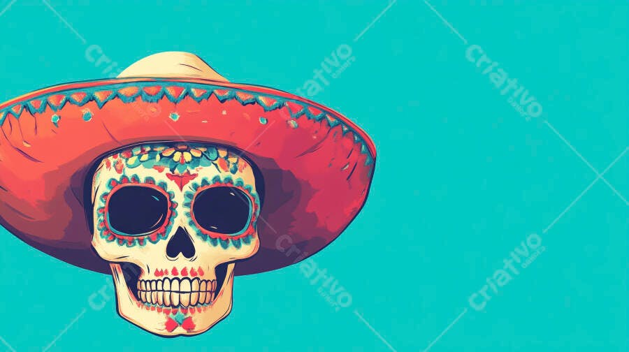 Caveira Mexicana com Sombrero Dia dos Mortos
