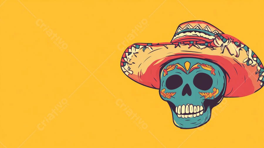 Caveira Mexicana com Sombrero Dia dos Mortos