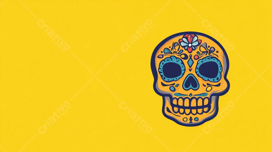 Caveira Mexicana Dia dos Mortos Amarela