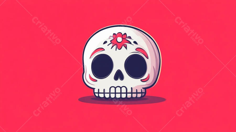 Caveira Mexicana estilo Cartoon fundo vermelho
