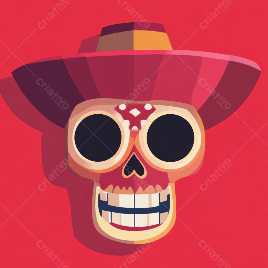 Caveira mexicana com chapéu vermelho