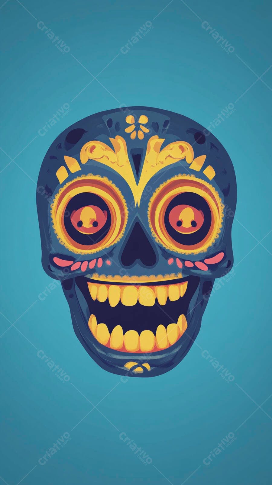 Calavera alegre Dia dos Mortos azul e amarelo