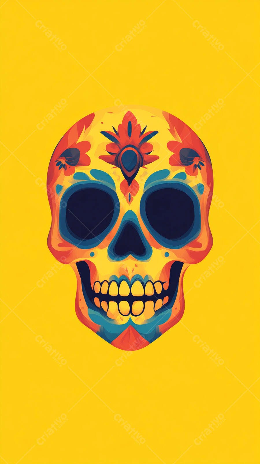 Caveira Mexicana Dia dos Mortos Cores Vibrantes