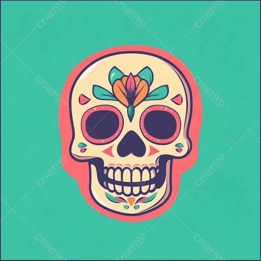 Caveira Mexicana Dia dos Mortos colorida