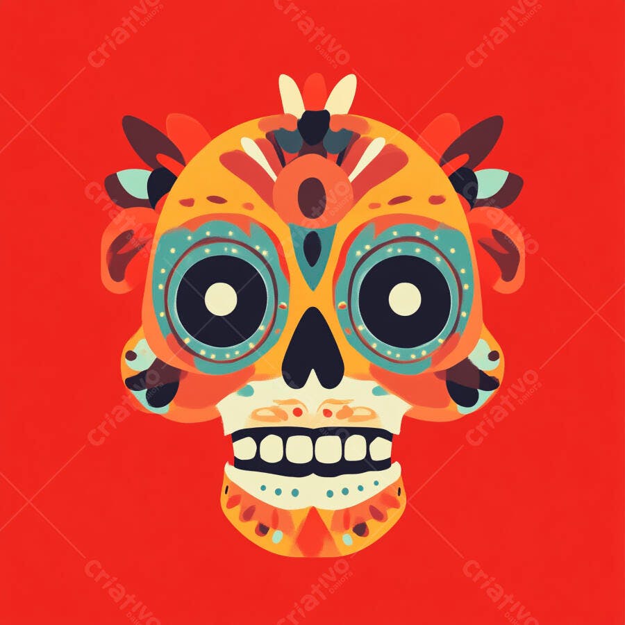 Caveira Mexicana Dia dos Mortos Cores Vibrantes