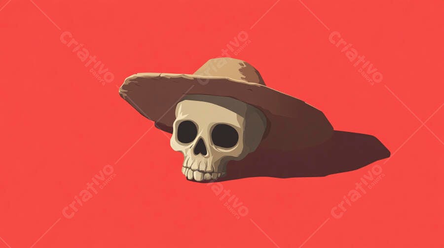 Caveira com chapéu estilo faroeste fundo vermelho