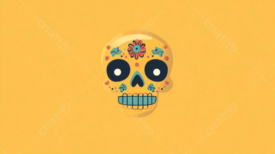 Caveira Mexicana Dia dos Mortos Amarela