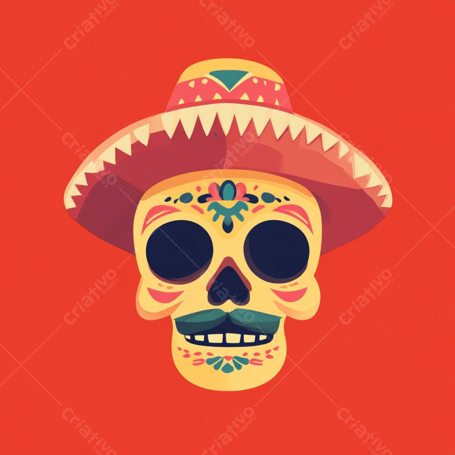 Caveira Mexicana com Sombrero Dia dos Mortos