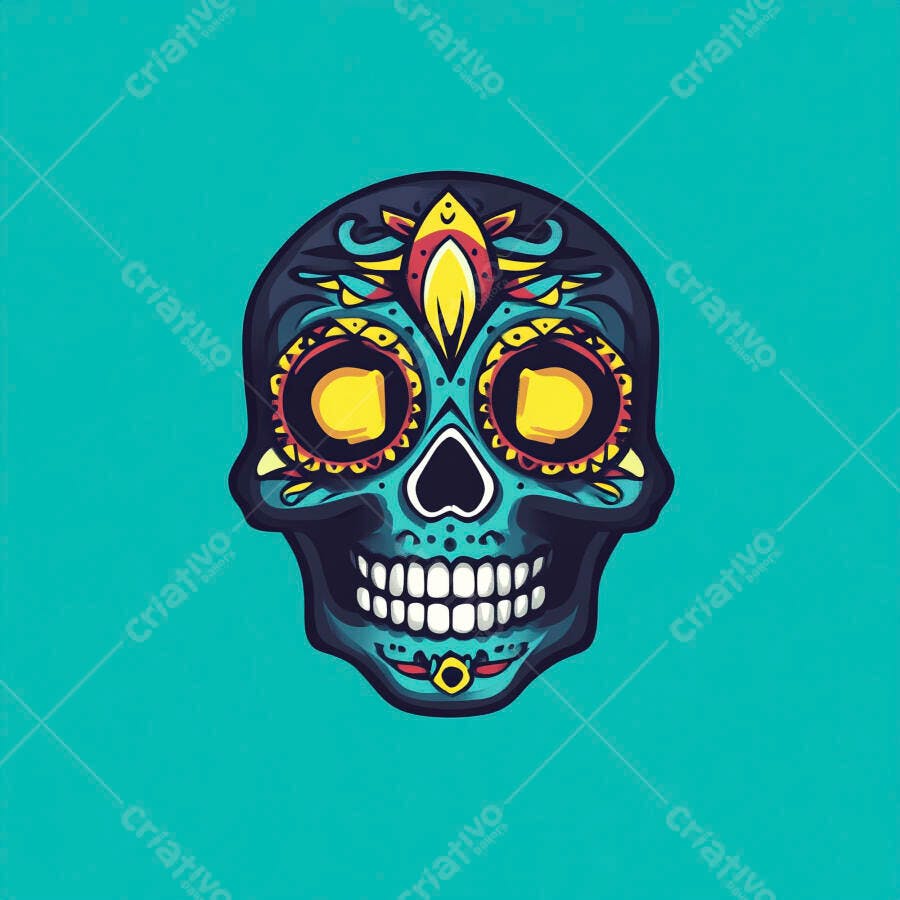 Caveira Mexicana Dia dos Mortos colorida