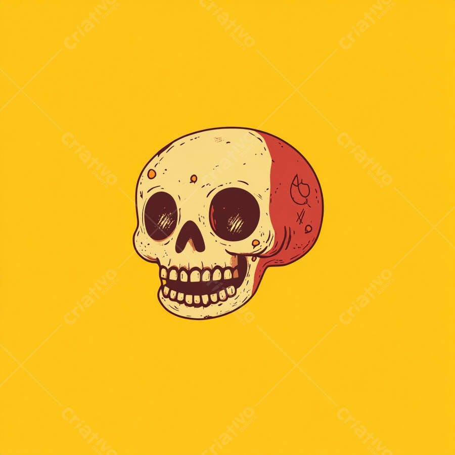 Caveira sorridente com detalhe vermelho