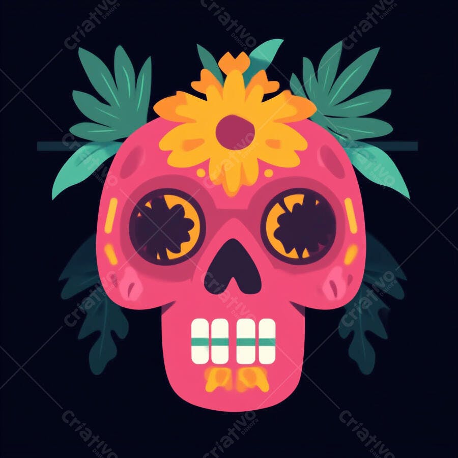 Caveira Mexicana Rosa com Flores