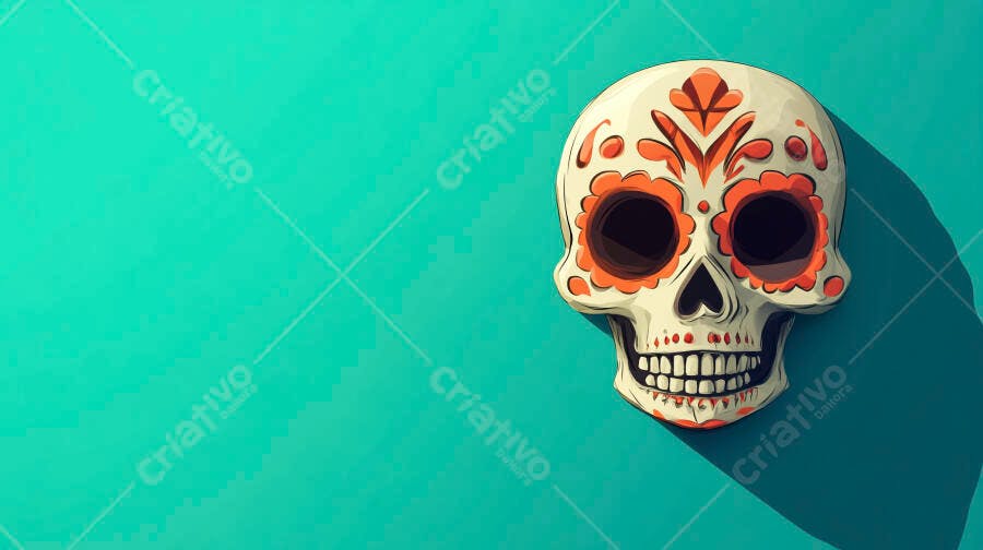 Caveira Mexicana Dia dos Mortos fundo turquesa