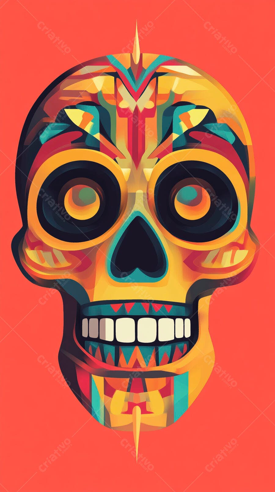 Caveira Mexicana colorida estilo geométrico
