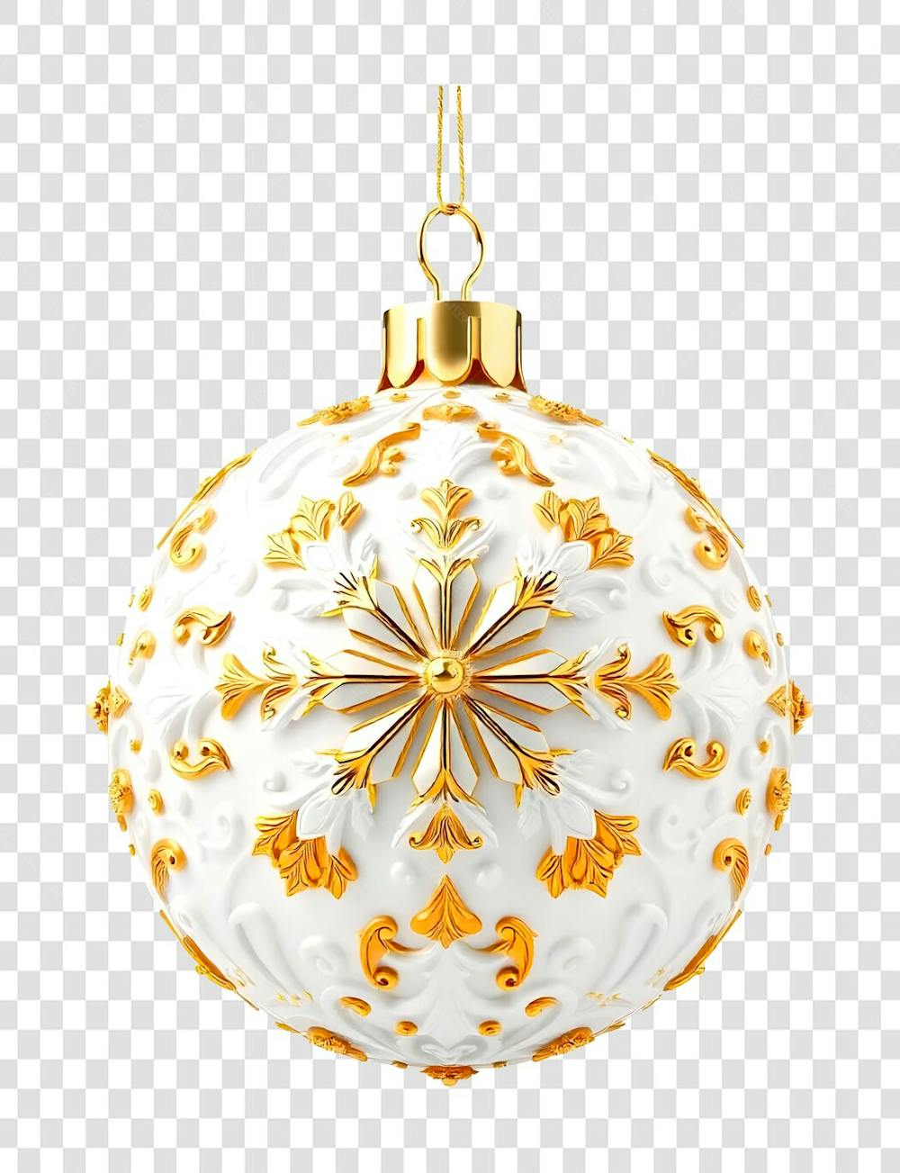 Bola de Natal Dourada e Branca Enfeite de Ano Novo Transparente PNG