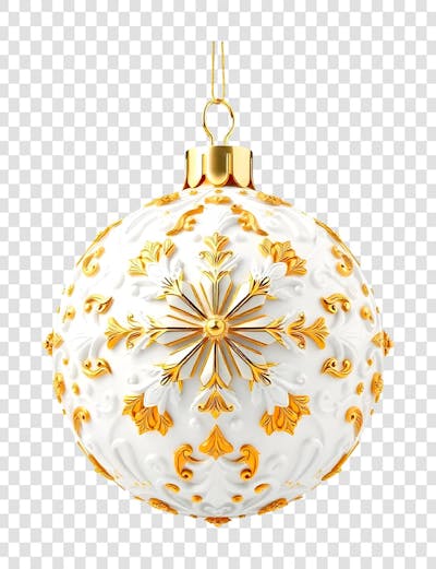 Bola de Natal Dourada e Branca Enfeite de Ano Novo Transparente PNG