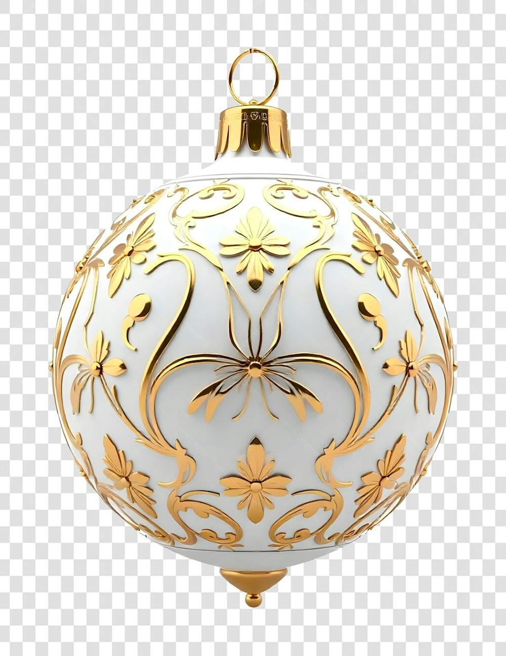 Bola de Natal Dourada e Branca Enfeite de Ano Novo Transparente PNG