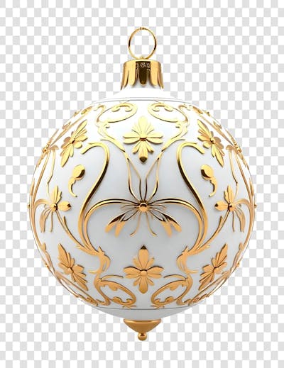 Bola de Natal Dourada e Branca Enfeite de Ano Novo Transparente PNG