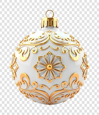 Bola de Natal Dourada e Branca Enfeite de Ano Novo Transparente PNG