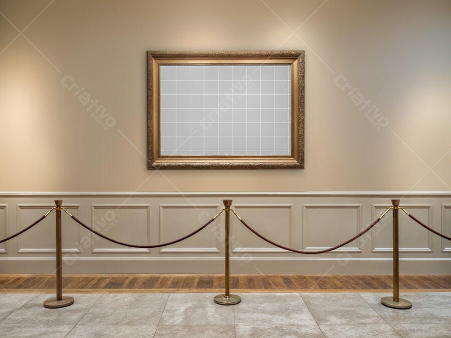 Mockup Quadro Dourado em Galeria de Arte