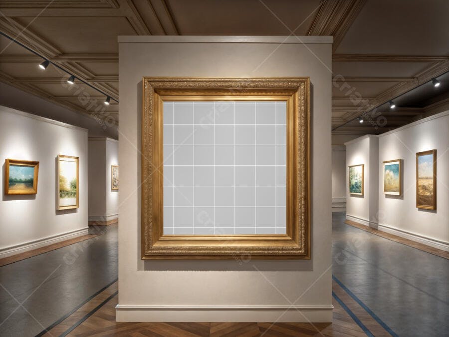 Mockup de Moldura Dourada em Galeria de Arte
