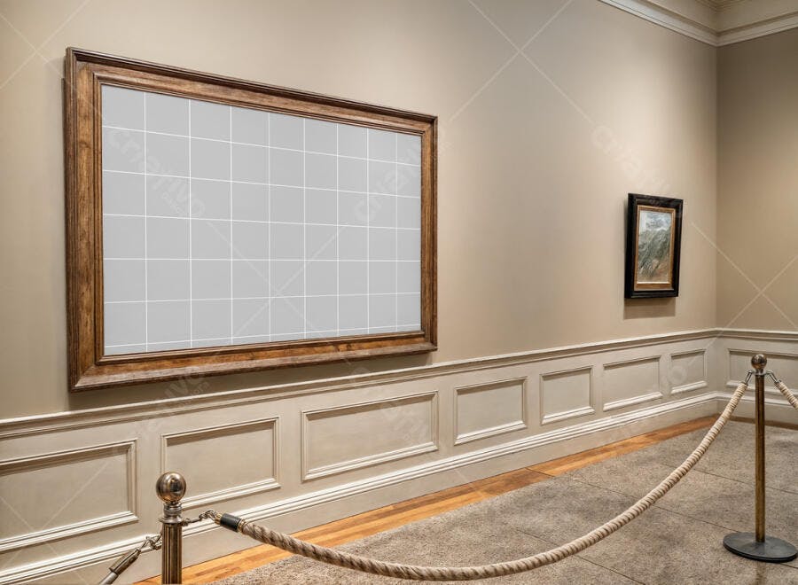 Mockup Quadro Museu: Moldura Marrom em Ambiente Clássico