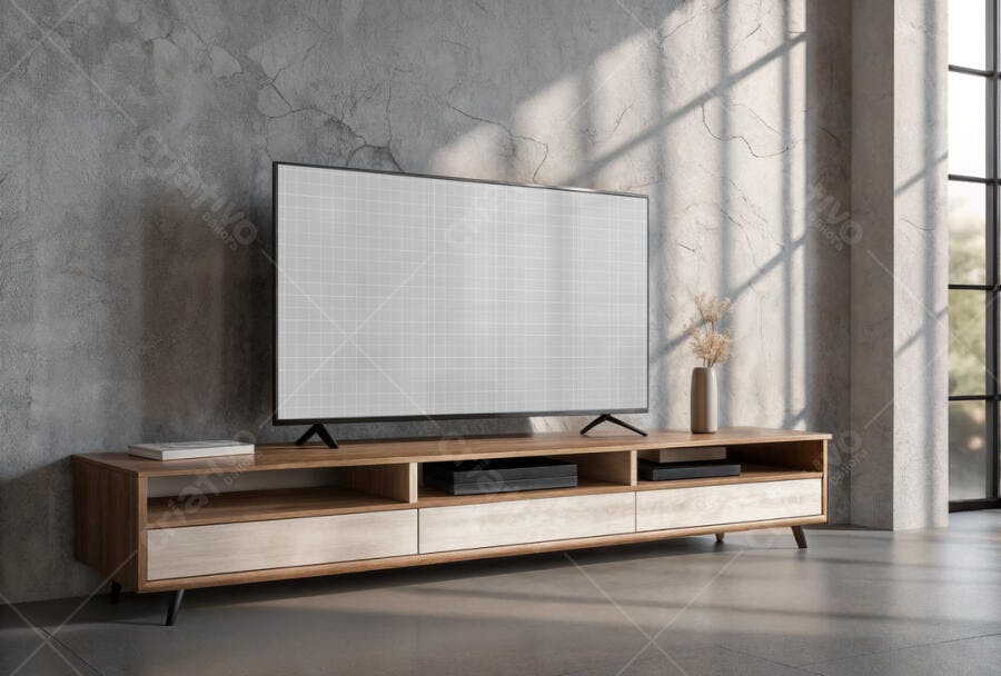 Mockup TV Moderna em Sala de Estar Minimalista