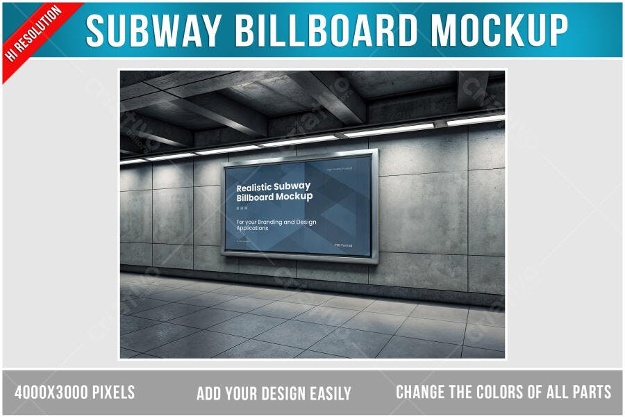 Mockup Realista de Billboard em Metrô