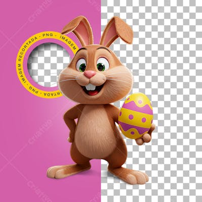 Coelho 3D Fofinho Png Segurando um Ovo de Páscoa