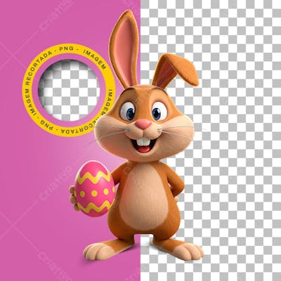 Coelho 3D Fofinho Png Segurando um Ovo de Páscoa