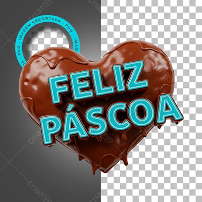 Feliz Páscoa Selo 3D com Coração de Chocolate 3D