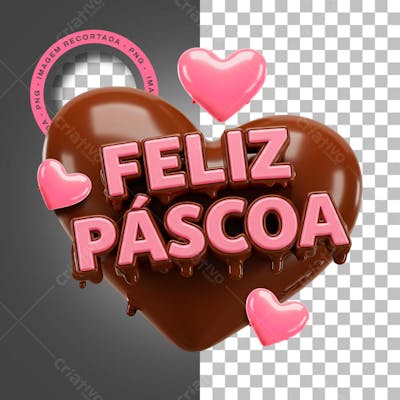 Feliz Páscoa Selo 3D com Coração de Chocolate 3D