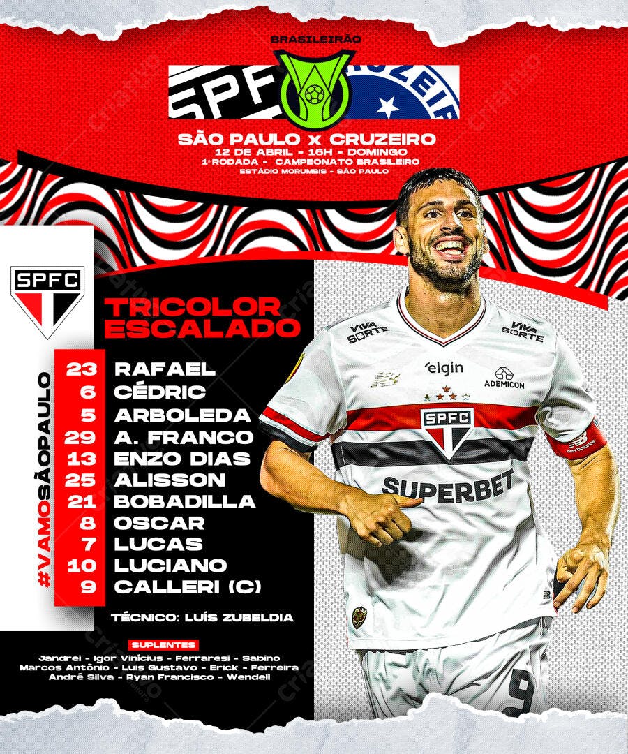 Flyer Jogo São Paulo x Cruzeiro 12 de Abril PSD Editável