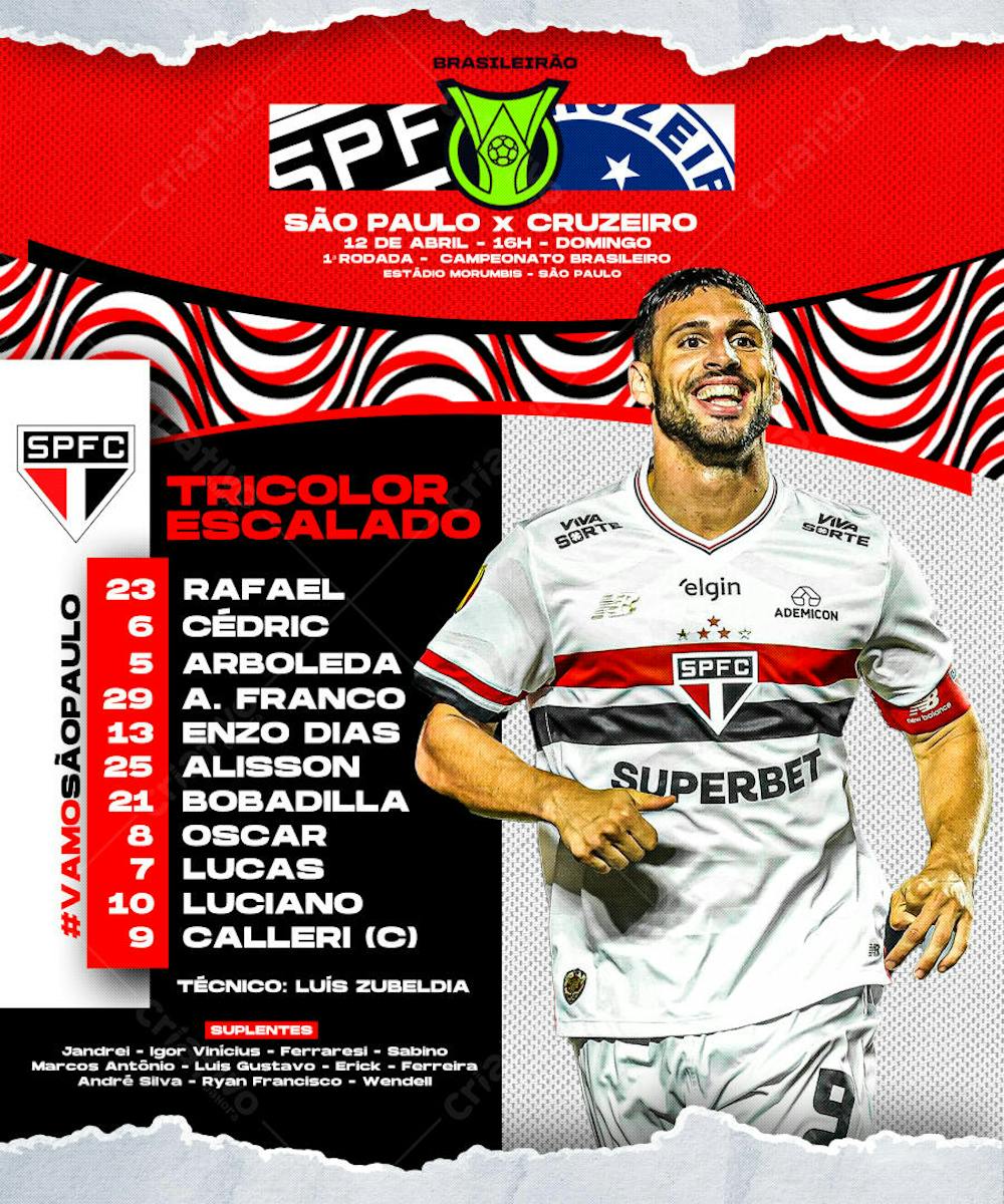 FLYER ESPORTIVO FUTEBOL SÃOPAULO ESCALAÇÃO BRASILEIRÃO 2025