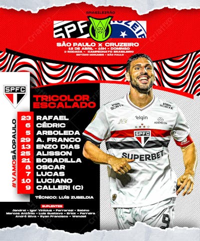 FLYER ESPORTIVO FUTEBOL SÃOPAULO ESCALAÇÃO BRASILEIRÃO 2025