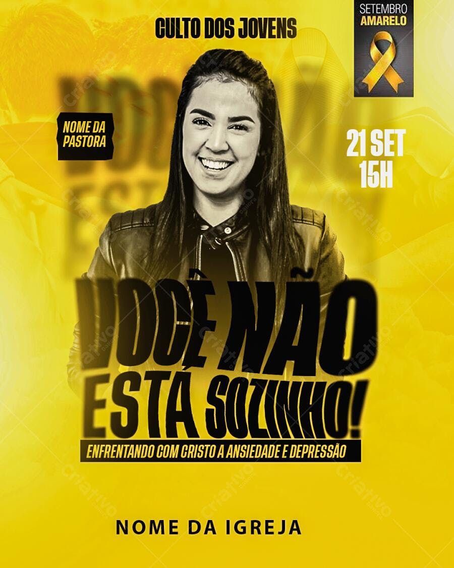 Flyer para Culto Jovem Setembro Amarelo PSD Editável