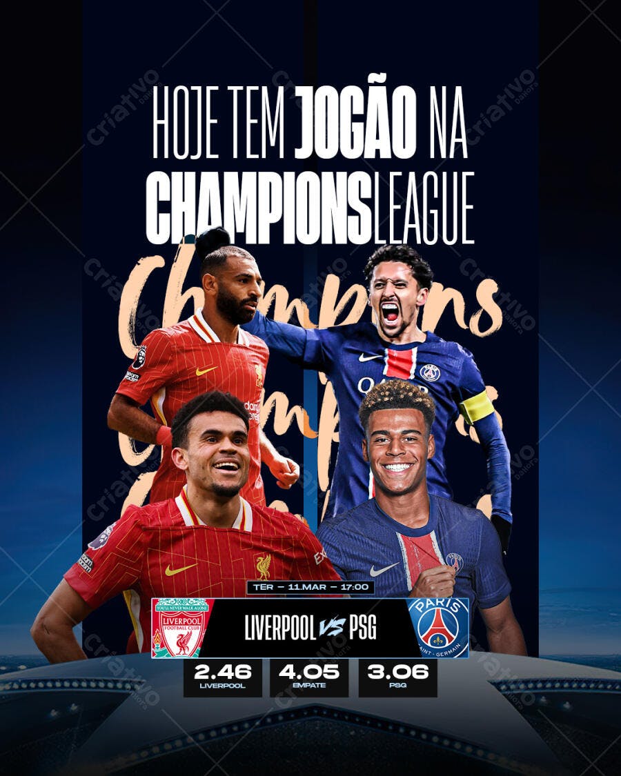 Flyer Champions League Liverpool x PSG PSD Editável