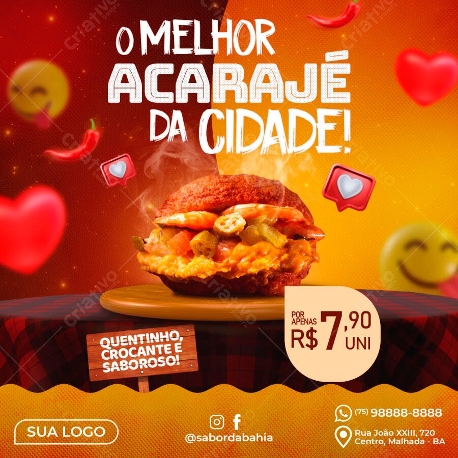 Flyer para Promoção de Acarajé PSD Editável