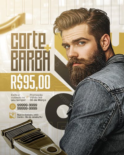 Flyer psd de barbearia barba cabelo e bigode salão de beleza cabelereiro