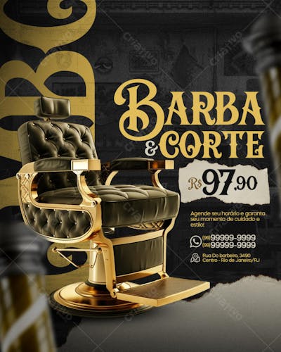Flyer psd de barbearia barba cabelo e bigode salão de beleza cabelereiro