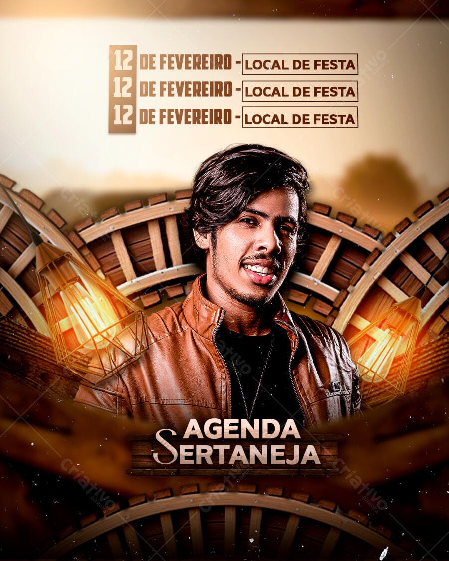 Flyer para Evento Sertanejo 12 de Fevereiro PSD Editável